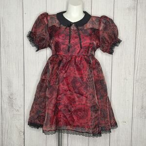 Social Collision XL Red Black Gothic Alice Punk Puff Sleeve Mini Dress